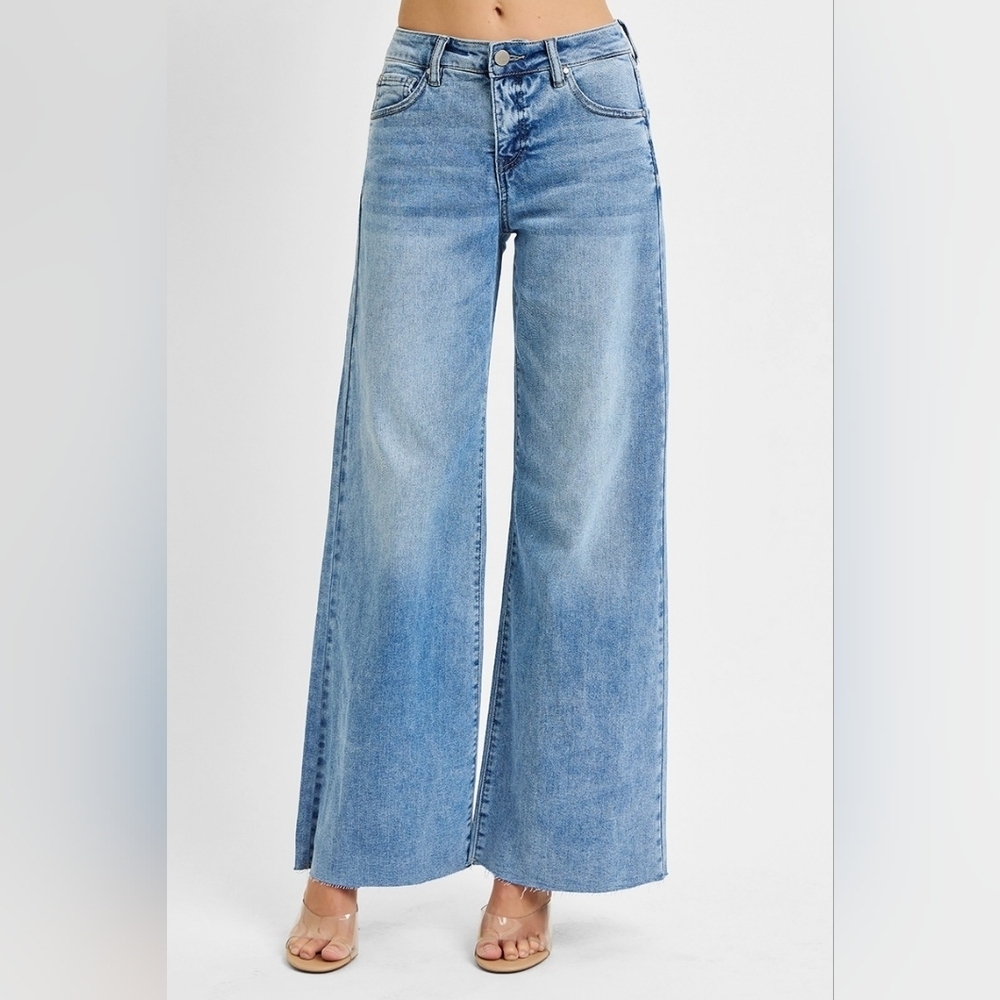 RISEN HR Tummy Control Light Wash Wide Leg Palazzo Denim Jeans Various NEW - Picture 3 of 12